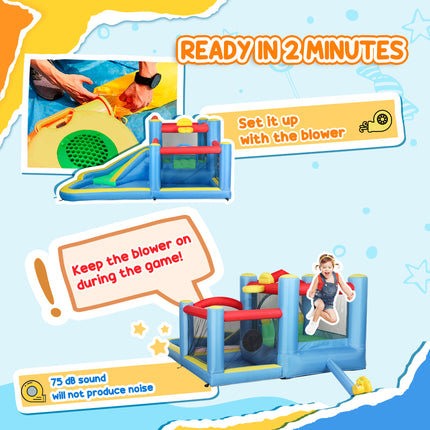 Inflatable Water Slide & Bounce House – Giant Splash Pool Play Center with 550W Blower – Trampoline, Basketball Hoop & Dart Board
