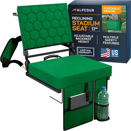 Folding Reclining Stadium Seat with Back Support – Padded Bleacher Chair for Sports Games and Outdoor Events