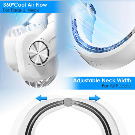 Portable Neck Hanging Fan - Hands-Free Personal Cooling Fan with 3 Speeds - 360° Air Flow & Adjustable Neck Width for Travel, Home & Office