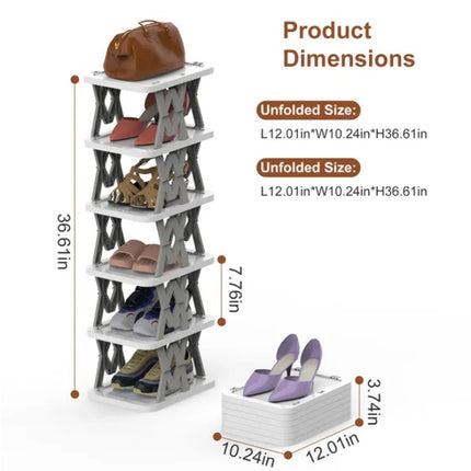 6-Tier Foldable Shoe Rack – No-Assembly Vertical Shoe Organizer – Narrow Space-Saving Shoe Shelf for Entryway & Closet