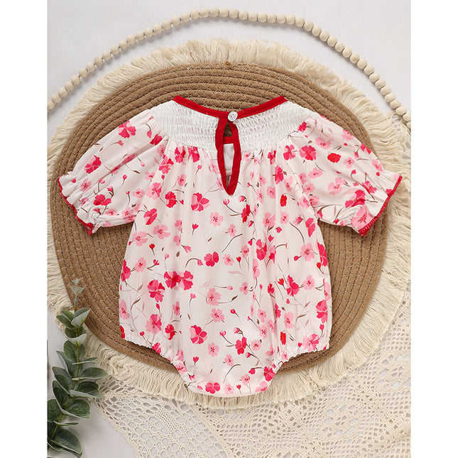 "Daddy's Girl" Smocked Baby Romper – Floral Print Princess Bodysuit – Hand-Embroidered Vintage Style Outfit for Infant Girls