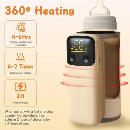 Portable Baby Bottle Warmer with Night Light – 6 Precise Temperature Levels – USB Rechargeable Milk & Formula Heater for Home and Travel