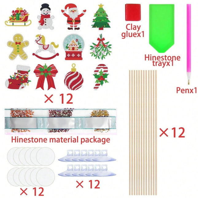 12 Sets Christmas Diamond Art Garden Stakes – DIY 5D Diamond Painting Kits – Santa, Snowman & Reindeer Outdoor Ornaments – Holiday Yard & Flower Pot Decor