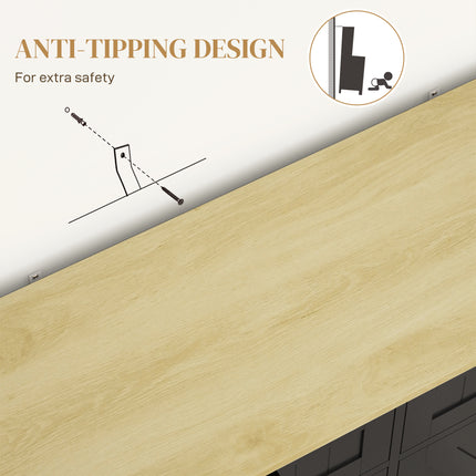 10 Gallon Tilt-Out Trash Can Cabinet with 2 Storage Drawers – Farmhouse Kitchen Trash Hidden Cabinet – Wooden Pet-Proof Waste Bin Holder in Black