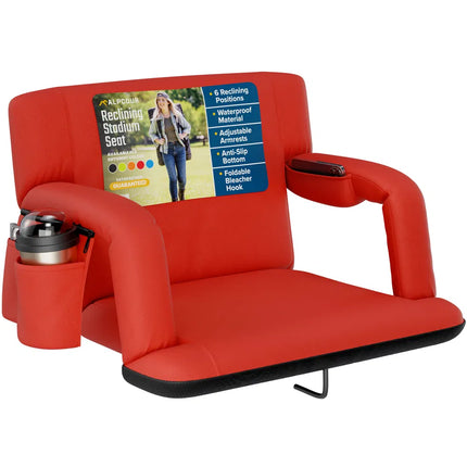 Reclining Stadium Seat with Armrests – Waterproof Foldable Bleacher Chair for Sports Games & Camping