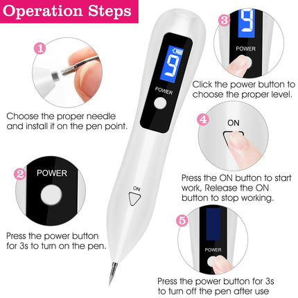 Professional Skin Tag & Mole Remover Pen – LCD Display Plasma Laser Repair Kit – 9 Adjustable Levels with 6 Replaceable Needles for Home Beauty
