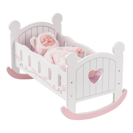 Robotime 2-in-1 Wooden Doll Cradle – Reversible Rocking Crib & Bed for 18-Inch Dolls – Premium Pretend Play Doll Furniture