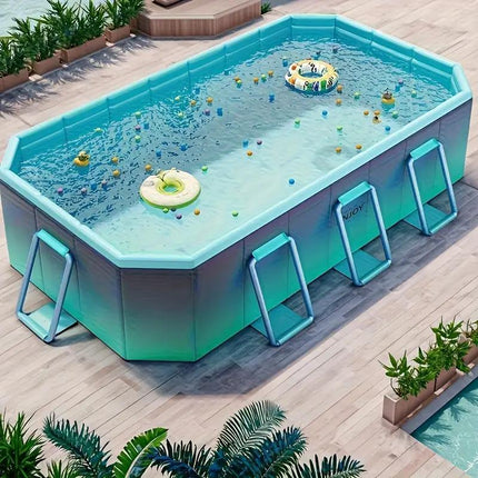 2.6M Non-Inflatable Family Swimming Pool – Foldable Hard Side Pool – Glacier Blue Aesthetic – Leak-Proof & Quick Setup for Backyard Fun