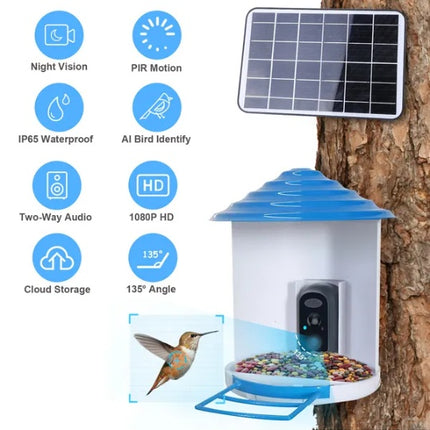 Smart Bird Feeder with Solar Powered Camera – 1080P HD Video & AI Bird Species Recognition – PIR Motion Detection & WiFi App Control
