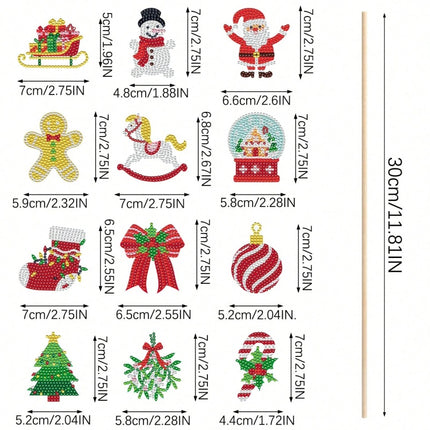 12 Sets Christmas Diamond Art Garden Stakes – DIY 5D Diamond Painting Kits – Santa, Snowman & Reindeer Outdoor Ornaments – Holiday Yard & Flower Pot Decor