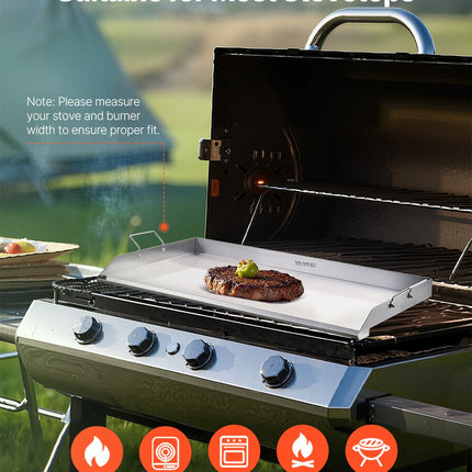 36x22" Jumbo Stainless Steel Flat Top Griddle – Universal BBQ Grill Pan for Large Events – Built-in Grease Well