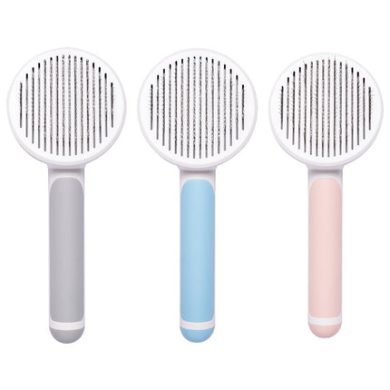 One-Click Self-Cleaning Pet Grooming Brush – Round Handle Deshedding Tool – Professional Slicker Brush for Dogs & Cats with Long or Short Hair