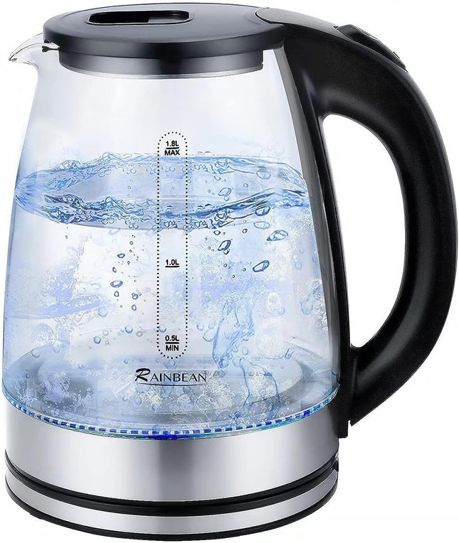 ProSafety™ Electric Water Kettle – 1.8L High-Capacity Glass Boiler – Cordless Base with 360° Swivel – BPA-Free Fast Heating Kettle