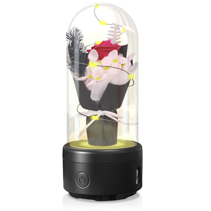 2-in-1 Rose Bouquet LED Light & Bluetooth Speaker – Enchanted Rose Night Light in Glass Dome – Unique Mother’s Day, Valentine’s Day & Anniversary Gift