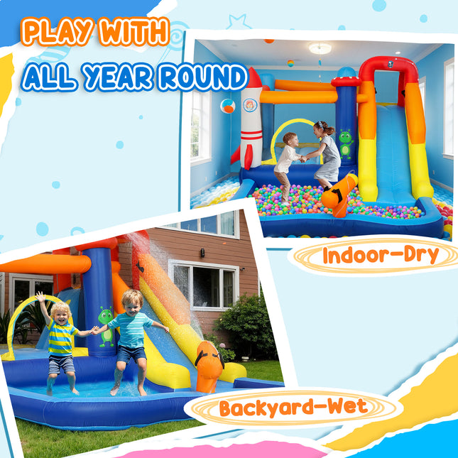 5-in-1 Inflatable Bounce House with Water Slide & 550W Blower – Splash Pool, Climbing Wall & Water Cannon – Outdoor Backyard Play Center