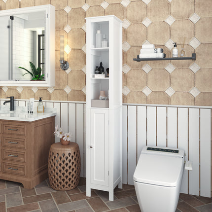 Tall Slim Bathroom Storage Cabinet – Space-Saving Freestanding Linen Tower with Adjustable Shelves for Small Spaces & Kitchens