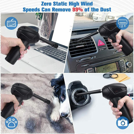 3-in-1 Cordless Air Duster & Vacuum – Portable Electric Air Blower for Computer Cleaning – Rechargeable Dust Blower for Car, Home & Pet Hair