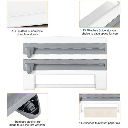 SmartCut™ Triple Roll Dispenser – Wall-Mounted Organizer for Cling Film, Foil, and Paper Towels
