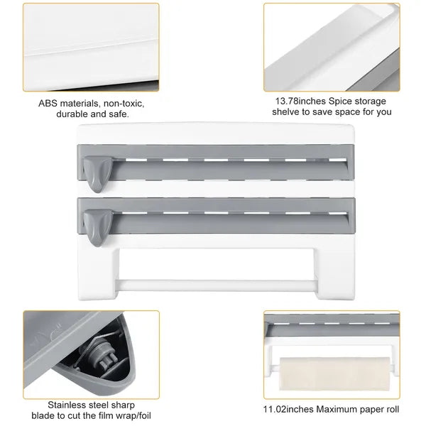 SmartCut™ Triple Roll Dispenser – Wall-Mounted Organizer for Cling Film, Foil, and Paper Towels