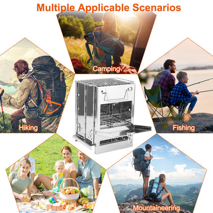 Portable Folding Camping Stove – Compact Backpacking Charcoal Grill with Carry Bag – Lightweight Outdoor BBQ Cooker for Hiking, Picnic & Survival