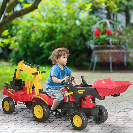 Kids Ride-On Excavator – Pedal Powered Digger with 6 Wheels & Detachable Trailer – Manual Controllable Bucket – Construction Toy for Ages 3-6