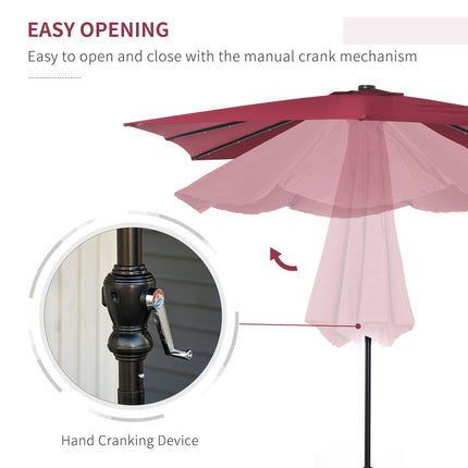 9x7ft Solar Powered LED Lighted Patio Umbrella – Rectangular Outdoor Sunshade with Tilt & Crank – Wine Red Parasol for Garden, Deck & Poolside