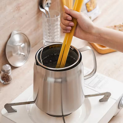 2L Stainless Steel Oil Filter Pot – Multi-Functional Oil Storage Tank with Fine Mesh Strainer – Deep Frying Basket & Grease Keeper for Kitchen