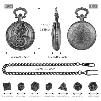 DND Pocket Watch Dice Set – 7Pcs Mini Polyhedral Metal Dice with Vintage Case – RPG Gaming Accessory & Unique Gift for Dungeons and Dragons Players
