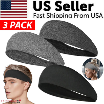 3-Pack Sports Sweatband Headbands – Moisture Wicking Workout Head Bands for Men & Women – Non-Slip Elastic Hair Band for Running, Yoga & Gym