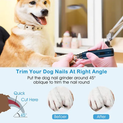 Professional Dog Nail Grinder – 2-Speed Quiet Electric Pet Nail Trimmer – USB Rechargeable Cordless Paws Grooming Tool for Dogs & Cats