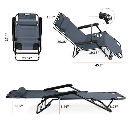 Portable Dual-Purpose Reclining Chair – 2-in-1 Folding Camping Chair with Extendable Footrest – Adjustable Lounge Chair for Outdoor & Patio – Gray