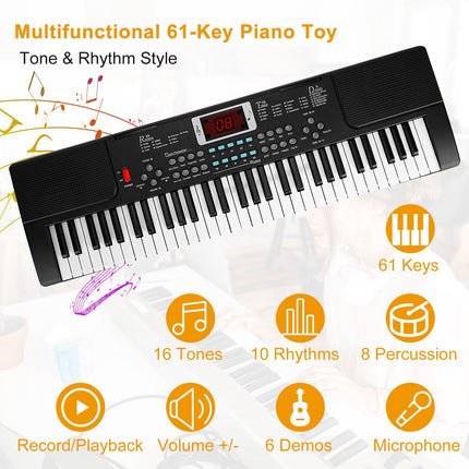 61-Key Digital Music Electronic Keyboard Set – Portable Electric Piano with Adjustable Stand & Microphone – Full Musical Instrument Kit for Kids & Beginners