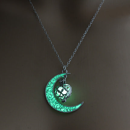 Glow in the Dark Pendant Necklace – Luminous Stone Jewelry with Silver Plated Chain – Magical Glowing Necklaces for Festivals & Parties