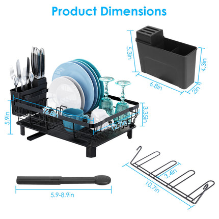 Compact Dish Drying Rack with Integrated Drainboard – Modern Kitchen Tableware Organizer & Utensil Hold
