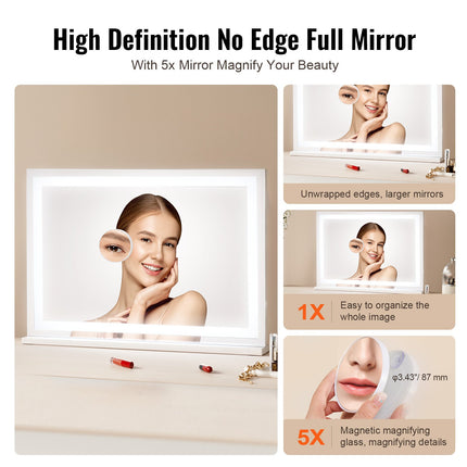 Professional XL Vanity Mirror with LED Bulbs – Wall-Mounted & Desktop Studio Mirror
