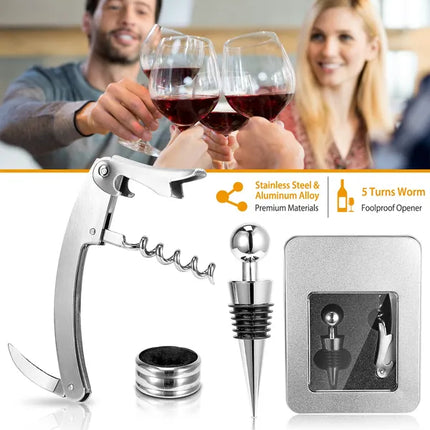 3-Piece Professional Wine Opener Set – Multi-Function Corkscrew, Foil Cutter & Wine Stopper Kit