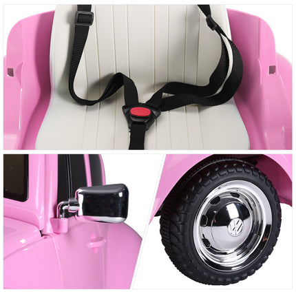 Licensed Volkswagen Beetle 12V Kids Electric Ride-On Car – Retro Style with Parental Remote Control & Extra Wide Safety Tires – Pink