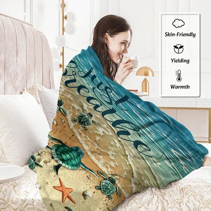Tropical Sea Turtle Baby Blanket – 3D Turtle Print Flannel Fleece – Ultra Soft & Warm Plush Throw for Nursery