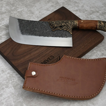 Professional Hand-Hammered Butcher Knife – High-Carbon Steel Dual-Use Meat & Bone Cleaver