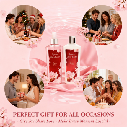 Japanese Cherry Blossom 2-Piece Body Care Set – Includes 8oz Body Lotion & Fragrance Mist – Luxury Spa Gift Set for Women