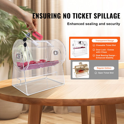 Professional Acrylic Raffle Drum – Transparent Ticket Spinning Cage with Lock & 2 Keys – Holds 2500 Tickets or 100 Balls – For Lottery, Bingo & Tradeshows
