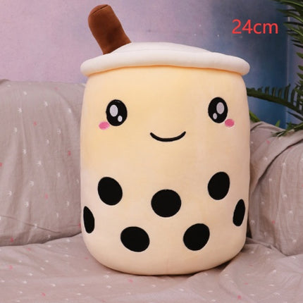 Cute Fruit Boba Tea Plush Pillow – Soft Strawberry Milk Tea Stuffed Toy – Kawaii Bubble Tea Cup Cushion for Kids & Teens (Pink/Brown)