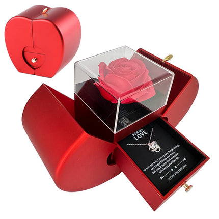 Red Apple Christmas Jewelry Box – Eternal Rose Gift Set – Romantic Surprise Box for Necklace & Rings – Ideal Mother’s & Valentine’s Day Gift