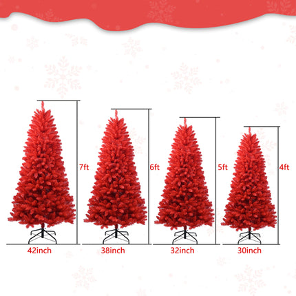 5ft Artificial Red Christmas Tree – Full 624 PVC Branch Tips with Foldable Metal Stand for Bold Holiday Home Decorating