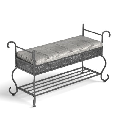 Industrial Shoe Rack Bench with Padded Seat – Rustic Entryway Bench for Small Spaces – Upholstered Shoe Storage Organizer with Metal Shelves