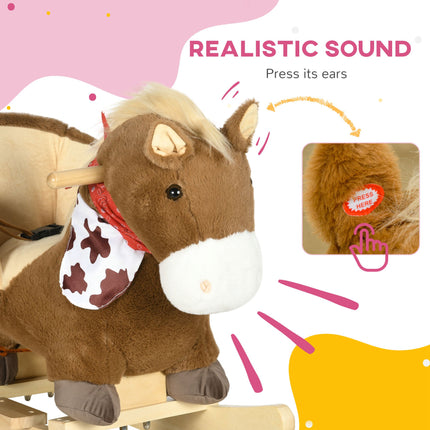 Plush Baby Rocking Horse with Realistic Sounds – Interactive Wooden Ride-On Toy with Safety Belt for Toddlers 18-36 Months