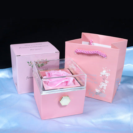 Creative Rotating Rose Jewelry Box – Eternal Soap Flower Gift Box for Necklace & Rings – Enchanted Spinning Rose Surprise for Valentine’s Day