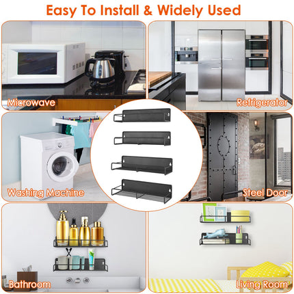 No-Drill Magnetic Spice Holder Set (4 Pack) – Rust-Proof Metal Storage Shelf for Fridge, Microwave & Oven