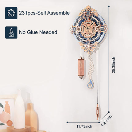 Robotime ROKR Romantic Notes 3D Wooden Puzzle – Working Wall Clock Model Kit – LC701 DIY Mechanical Engineering Toy for Adults