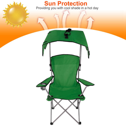 Heavy-Duty Hunter Green Camping Chair with Adjustable Canopy – 330lbs Capacity – Sunshade & Rain Shelter for Hunting, Fishing & Camping